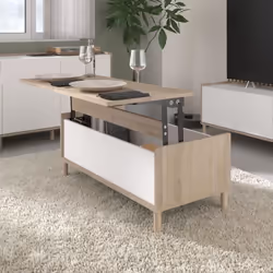 Table basse relevable MORPHOS - L 100 x P 50  x  H 436 cm - Rectangulaire - Décor blanc / Chêne - PARISOT
