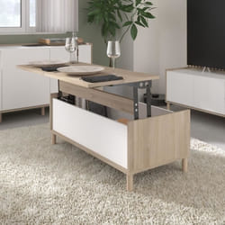 Table basse relevable MORPHOS - L 100 x P 50  x  H 436 cm - Rectangulaire - Décor blanc / Chêne - PARISOT