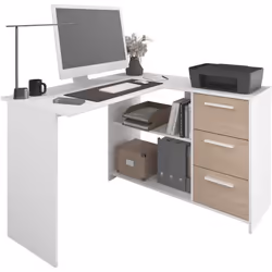 PARISOT Bureau dangle 3 tiroirs - Décor Blanc / Chêne - 1212 x 745 x 111 cm - ESSENTIEL