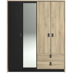 Armoire - Chene / Noir - 4 portes 2 tiroirs - 162 x 52,1 x 199,2 cm Parisot
