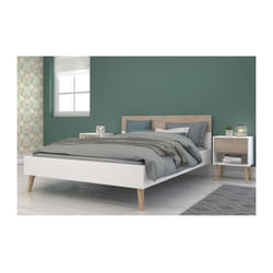 Parisot - Ensemble Lit 160 x 200 cm + 2 chevets - aalborg - Scandinave - Blanc / Chene
