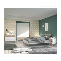 Parisot - Chambre complete - aalborg - Scandinave - Blanc / Chene - Lit 160 x 200 cm, 2 chevets, commode, armoire
