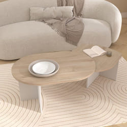 Table Basse Pivotante BETTY - Chêne & Blanc - Ovale - 90 / 1304 x 60 x 422 cm
