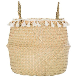 Atmosphera - Panier tressé seagrass pli pompons
