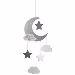 Suspension Lune gris Cette petite suspension Lune gris avec ses étoiles et nuages suspendus est l'élément de décoration à ne  ...