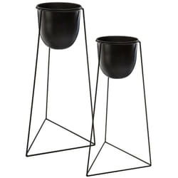 Atmosphera - Lot de 2 pots avec supports en métal Living noir