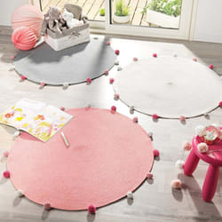 Tapis rond pompons 90 cm Pompomparty dragée
