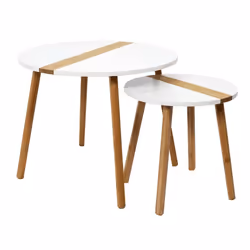 Lot de 2 tables d'appoint gigognes bicolore relief blanc