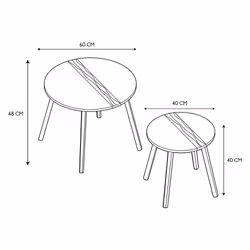 Lot de 2 tables d'appoint gigognes bicolore relief blanc