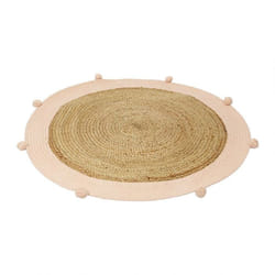 Tapis rond jute pompons rose D100