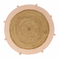 Tapis rond jute pompons rose D100