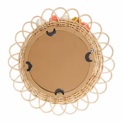 Ostaria - Miroir rond rotin pompons naturel D37 - Beige
