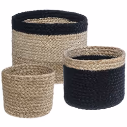Pour le rangement ou la décoration de la maison, cet ensemble de 3 paniers en jute naturel et noir se fera utile en toute cir ...