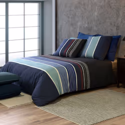 Housse de couette 260x240 + 2 taies Azul coton Percale 71 fils