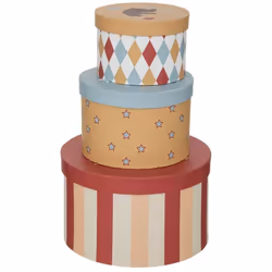 Rangez toutes vos petites affaires dans ces jolies boites rondes en papier Circus . Très mignonnes et utiles avec leur couver ...