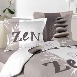 Douceur D'intérieur - Housse de couette 240x220 + 2 taies Galets Zen coton 42 fils - Gris