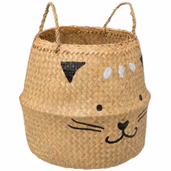Magnifique et rigolo panier pliable en roseau tressée Chat 35 cm de diamètre qui ajoutera une touche de douceur à la chambre  ...