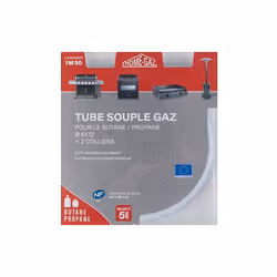 Tuyau adapté au butane et propane. Embouts à sertir. Tuyau gaz 5 ans validité Butane propane L'emballage peut varier