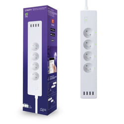 Logicom Home Strippy Multiprise connectée (Prise UE – 4 prises TERRE & 4 prises USB – alimentation 220/240V – Protection enfant