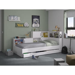 Lit avec rangements et tiroir 90 x 200 cm - Coloris : Blanc - ARMAND