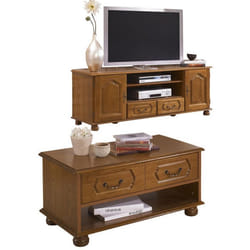 Ensemble Meuble TV et Table basse chêne rustique - L 158.8 x l 46 x H 60.3 cm