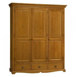 Armoire Penderie Pin Miel 3 Portes 3 Tiroirs L 164.3 H 194.8 P 54.5 cm - L 164 x l 54.5 x H 195 cm