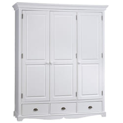 Armoire Penderie Blanche Style Anglais 3 Portes 3 Tiroirs 1643 x 1948 x 545 cm - L 164 x l 54.5 x H 195 cm