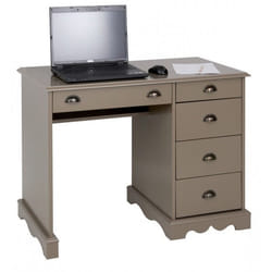 Bureau Demi-Ministre Taupe de Style Anglais - Marron - 5 tiroirs