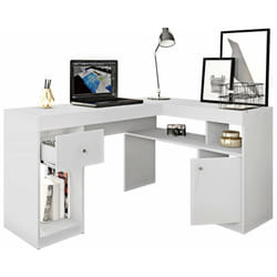 Beaux Meubles Pas Chers - Bureau d'Angle Blanc avec Caisson et Rangements
