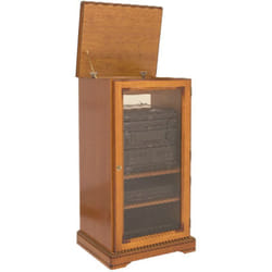 Beaux Meubles Pas Chers - Rack Hifi Merisier 1 Porte Vitrée Dessus Relevable 5 Niches l 57 h 107 p 46.5 cm - marron