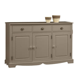 Buffet Taupe Style Anglais 3 Portes 3 Tiroirs 4 Niches L 146.6 H 89.6 P 42.5 cm - L 146.6 x l 42.5 x H 89.6 cm