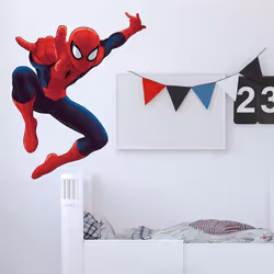 Sticker Mural Géant Spider-Man Ultimate Le super-héros de la bande dessinée Marvel, Spider-Man, se balance avec sa toile dans ...