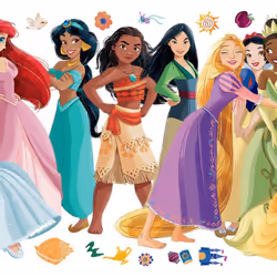 Stickers repositionnables - Princesses Disney et Motifs Floraux - 91 cm x 42 cm Retrouvez cet ensemble de stickers muraux à c ...