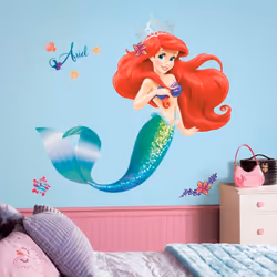 Sticker géant Ariel la Petite Sirène Disney - Coloris : Vert, bleu et orange Modèle 100% officiel Disney Princesse : Ariel La ...
