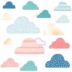 Stickers - Nuages Colorés - Hauteur 22.86 cm Retrouvez cet ensemble de stickers muraux à coller. Ces stickers sont parfaits p ...
