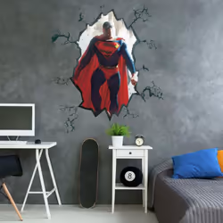 Sticker mural géant repositionnable Alex Ross Superman qui fracture le mur Exploitez vos pouvoirs avec ces stickers muraux so ...