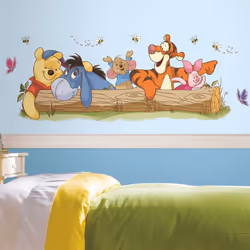 Sticker géant Winnie l'Ourson et ses Amis Disney - Thème : Winnie et ses amis sur un tronc d'arbre Collection 100% licence of ...