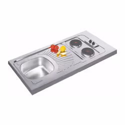 Description générale Évier cuisinette en inox 18/10, idéal pour les kitchenettes et petits espaces. Comprend 1 cuve avec un é ...