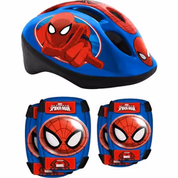 Casque + Coudières/Genouillères - STAMP - Spider-man - Tour de tête réglable - Coque blister - Garçon
