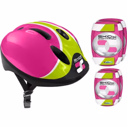 COMBO ROSE Securite Casque + Genouilleres + Coudieres SKIDS CONTROL