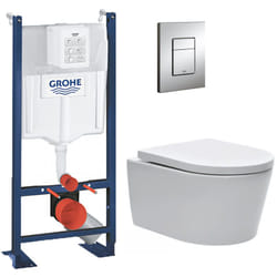 Grohe - Pack wc Bâti-support autoportant + wc Swiss Aqua Technologies sans bride + Plaque chrome (ProjectSATrimless-1)