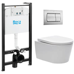 Roca - Pack Bâti-support Active + wc sans bride et fixations invisibles + plaque chrome mat ( ActiveSATrimless-2)