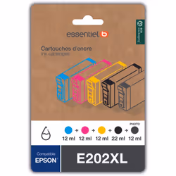 Cartouche d'encre ESSENTIELB E202XL Noir + 3 couleurs