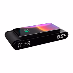 Réveil station de charge avec alarme, réveil par buzzer, volume réglable, chargeur sans fil par induction (15 W), port USB-C  ...