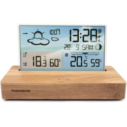 Réveil station météo - THOMSON - Bois clair - Affichage température Hygrométrie Double alarme USB-C Sonde sans fil