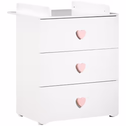Description générale Commode à langer 3 tiroirs avec boutons 'coeur' rose tendre, idéale pour ranger les affaires de bébé. Ce ...