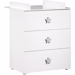 Commode 3 tiroirs avec dispositif à langer (amovible) inclus - Laquée Blanc et Boutons Etoiles Gris - Collection Basic - Une  ...