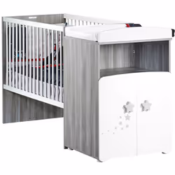 Description générale Lit bébé combiné évolutif 120x60 cm transformable en lit junior 90x190 cm, avec boutons étoile laqués gr ...