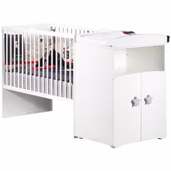 Lit bébé combiné évolutif 120x60 en 90x190 avec boutons Une collection mixte essentielle pour l'arrivée de bébé, laquée blanc ...