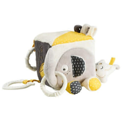 Cube dactivités bébé en velours gris - SAUTHON - Babyfan - Anneaux de dentition - Stimule léveil - Mixte